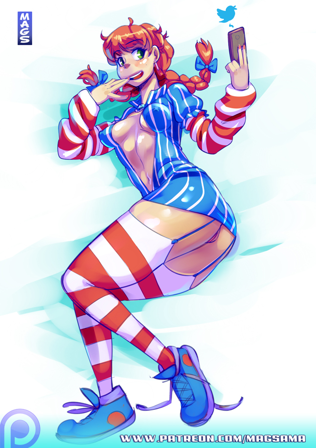 1girls, ass, breasts, cleavage, female, female only, panties, pornomagnum, solo, thighhighs, wendy thomas, wendy's