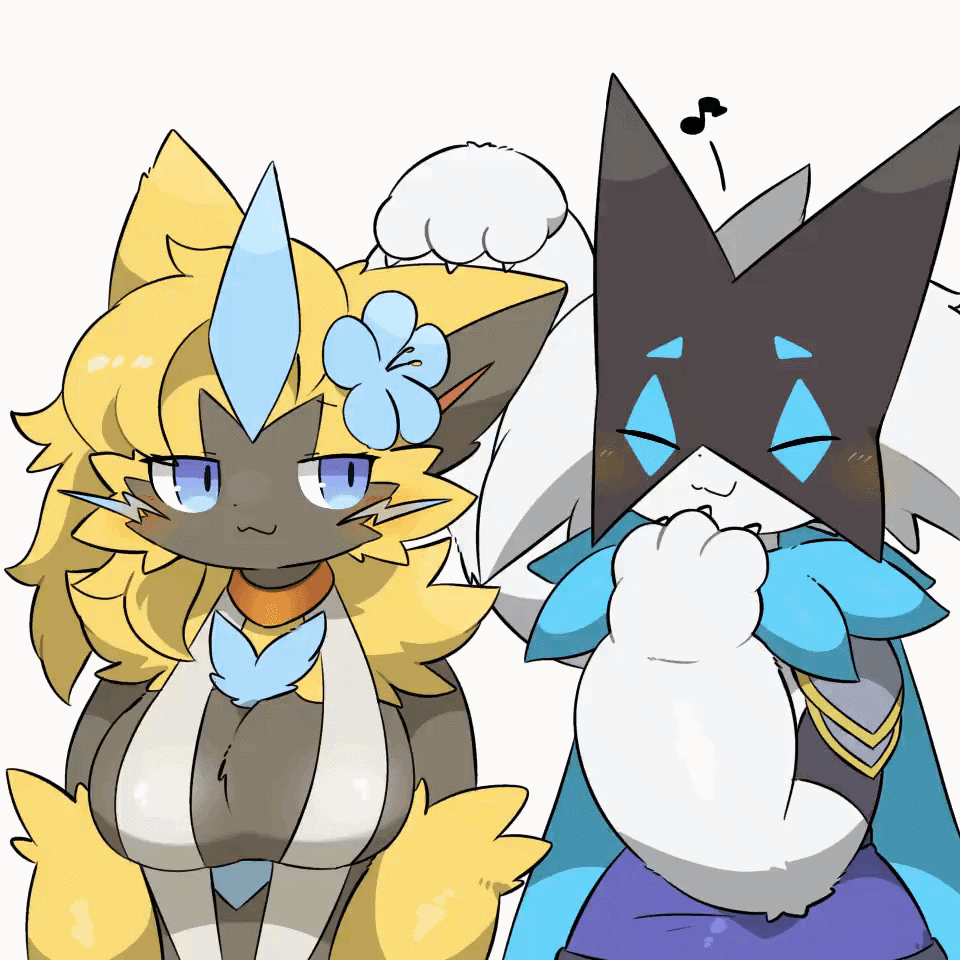 animated aurora_(nbanoob) big_breasts breasts cleavage female furry huge_breasts meowscarada mofumofu pokemon pokemon_(species) tagme thick_thighs wide_hips zeraora