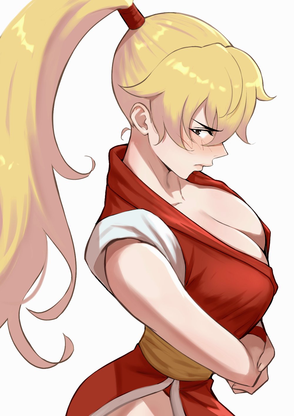 2d, anagumasan, blonde hair, breasts, busty, capcom, cleavage, curly hair, female, final fight, long hair, maki genryusai, ponytail, street fighter, tagme