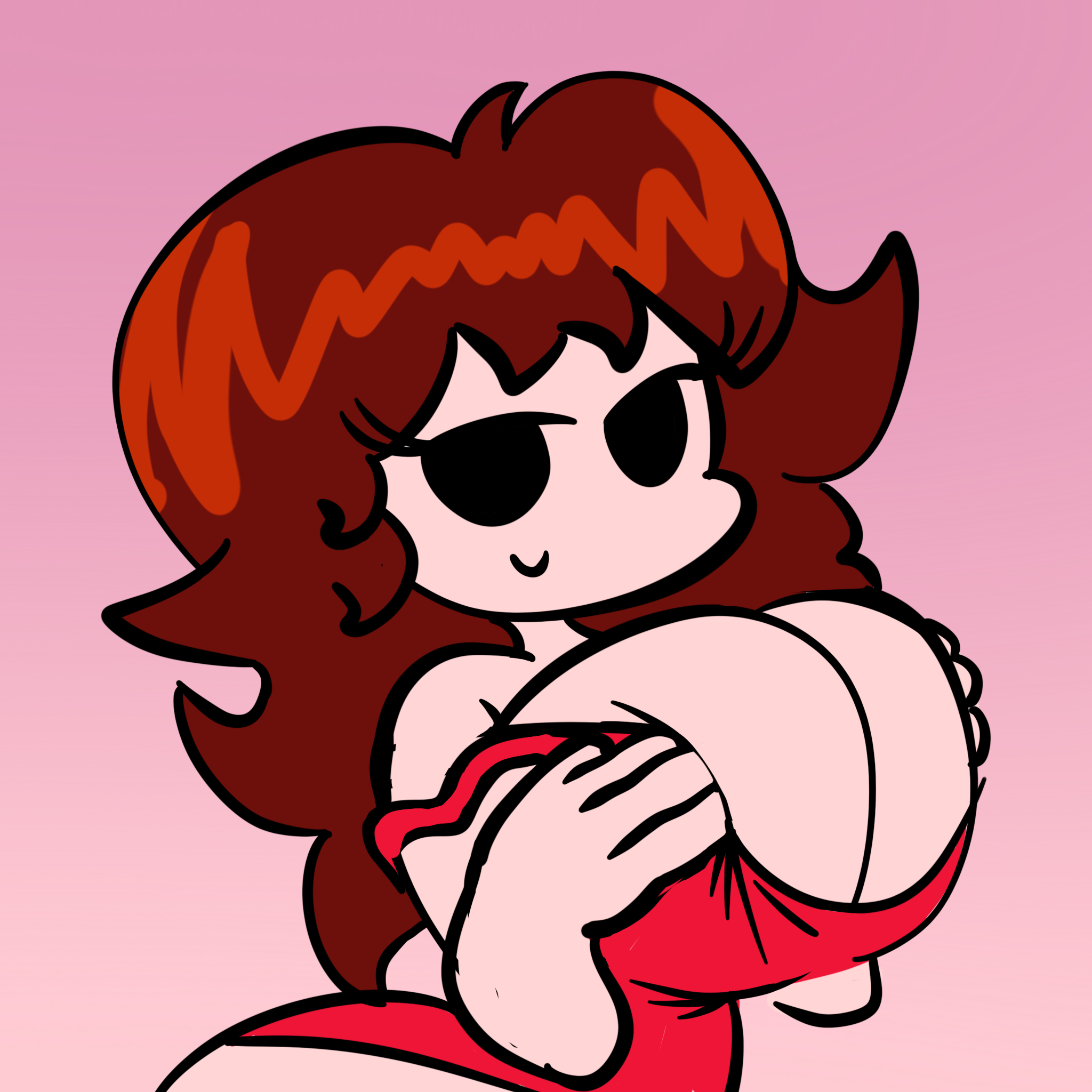 2d, 2d (artwork), auburn hair, big breasts, black eyes, breasts, cleavage, color, colored, covered nipples, female, flashing, flashing breasts, fnf, friday night funkin, girlfriend (friday night funkin), gradient background, jaysonguzman567, red hair, squeezing, squeezing breast