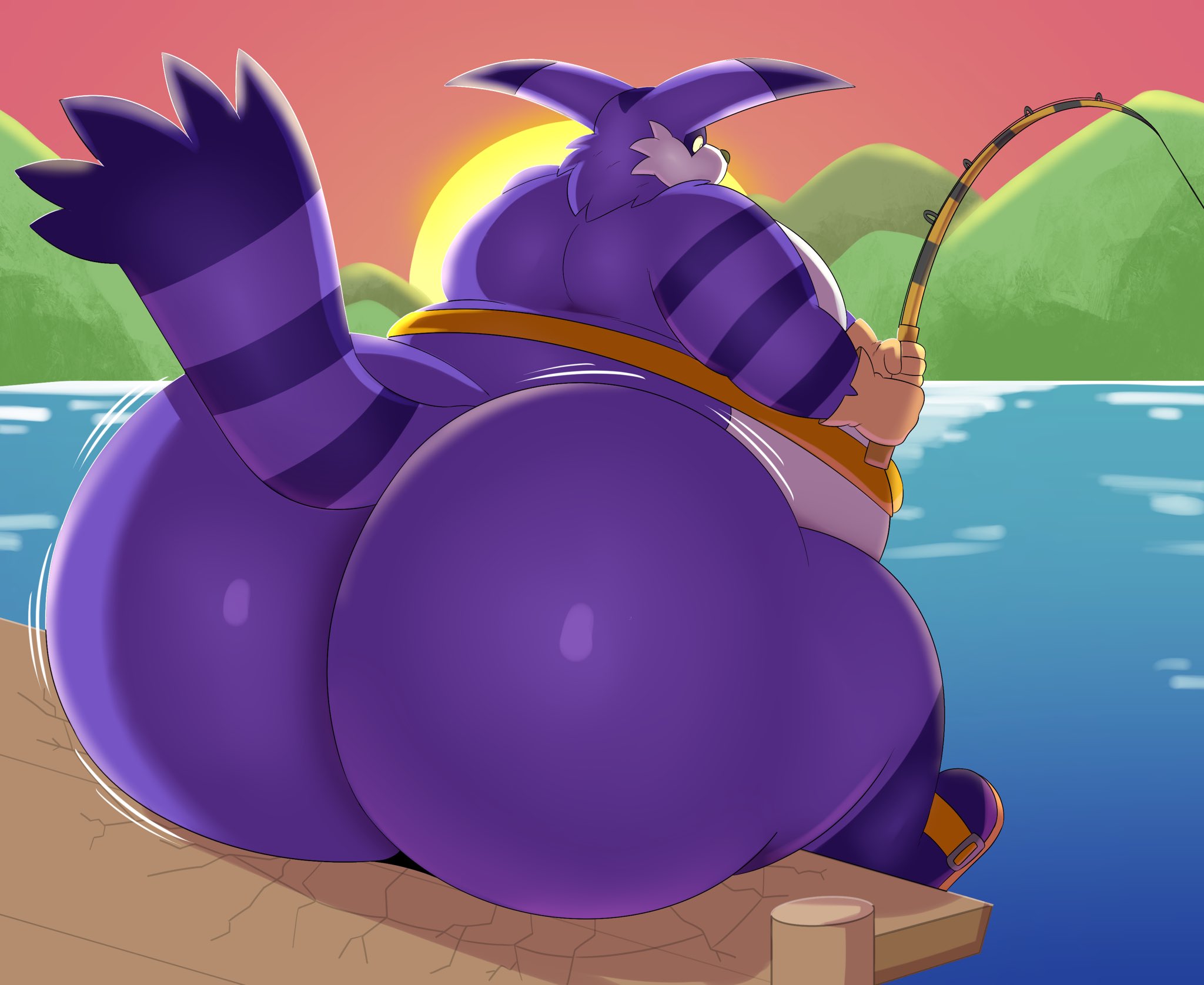 1boy, anthro, ass, ass bigger than head, big ass, big butt, big the cat, fat, fat ass, fat butt, fat male, felid, feline, fishing, fishing rod, furry, gigantic ass, huge ass, hyper ass, large ass, male, male only, massive ass, megacoolbear (artist), overweight, overweight male, solo, sonic (series)