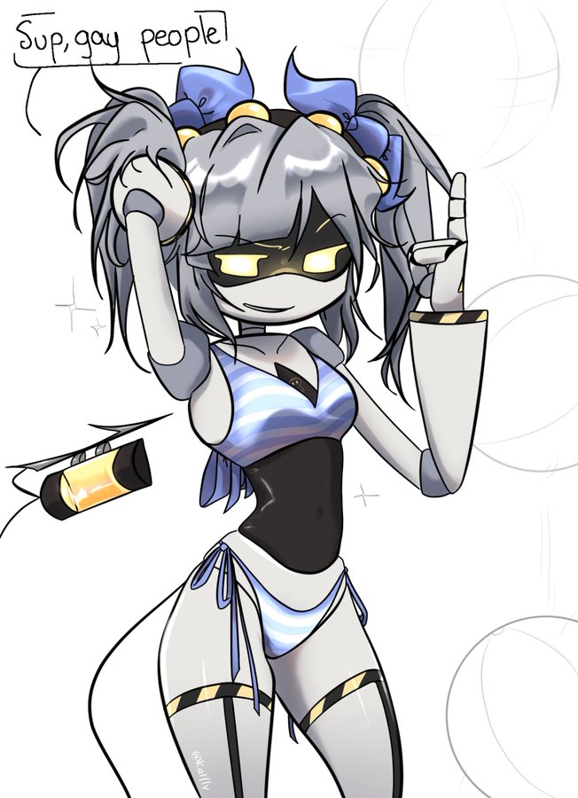 bikini, female, female only, j (murder drones), lesbian connotation, looking at viewer, murder drones, robot