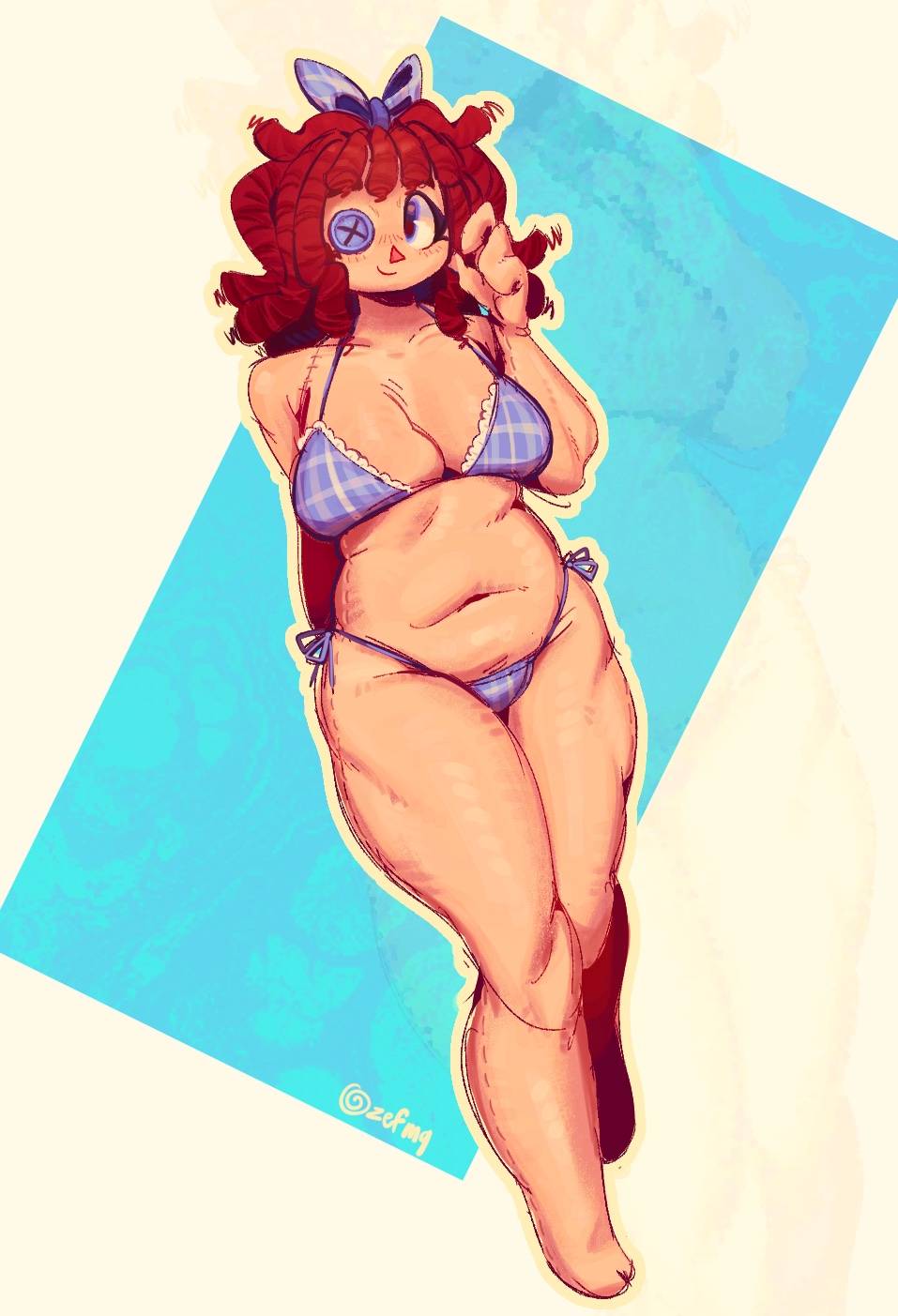 bikini, cute, ragatha (beach outfit), ragatha (the amazing digital circus), red hair, solo, tagme, the amazing digital circus, thick thighs, zefmq