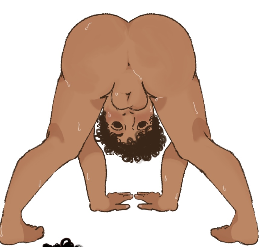1boy, date everything, downward dog, hector valentino airnesto condicionado (date everything), male, posing, presenting anus, presenting hindquarters, sketch, solo male, sweat, tagme, tanned skin