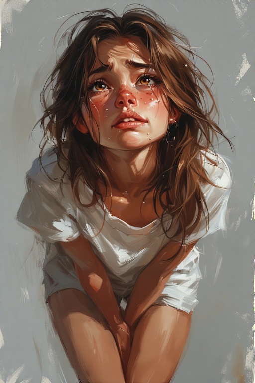 ai_generated distress female hands_between_legs holding pain teenage_girl teenager urine whimpering