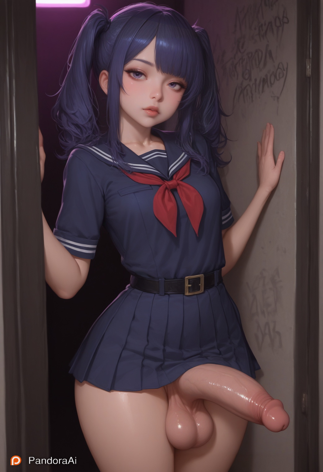 1boy, 1femboy, ai generated, artist name, artist upload, balls, big balls, big cock, big hips, big penis, big testicles, black hair, boy, club, cute, cute eyes, cute face, cute male, femboy, graffiti, hi res, huge balls, huge cock, huge hips, huge penis, huge testicles, male, male only, more at source, neon lights, pale, pale body, pale skin, pale-skinned femboy, pale-skinned male, pandora, patreon, penis, puffy lips, restroom, school uniform, skirt, smooth balls, smooth penis, smooth skin, testicles, thick balls, thick cock, thick hips, thick penis, thick thighs, trap, twintails, waist belt, white skin
