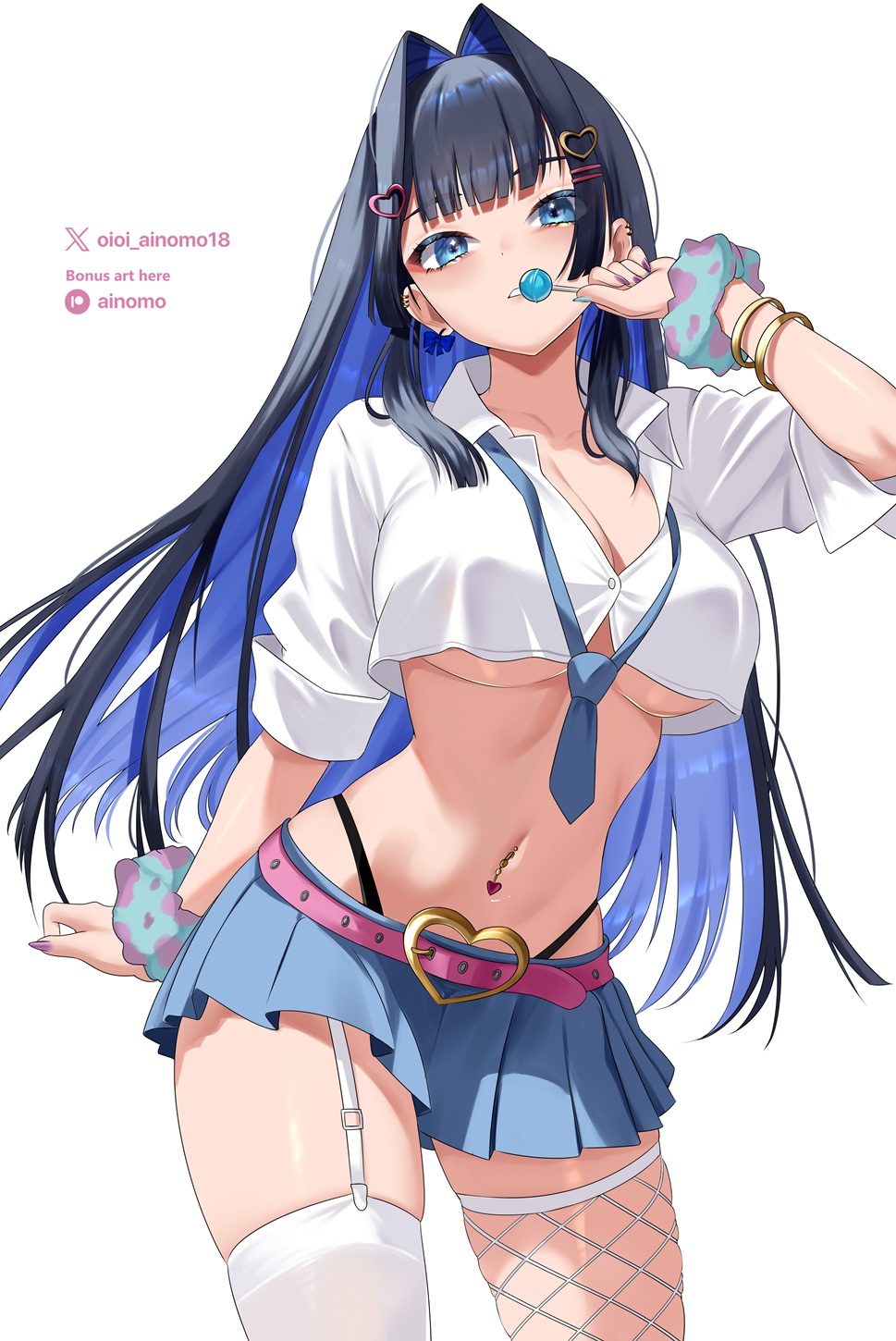 big_breasts big_breasts bimbo breasts breasts busty crop_top female female_only fishnets garter_straps hololive hololive_english hololive_english_-council- hololive_english_-promise- lollipop long_hair midriff miniskirt navel navel_piercing no_bra oioi_ainomo ouro_kronii plain_background pleated_skirt school_uniform schoolgirl sexy sexy_body skirt solo solo_female thighhighs thong tie underboob virtual_youtuber voluptuous voluptuous_female white_background