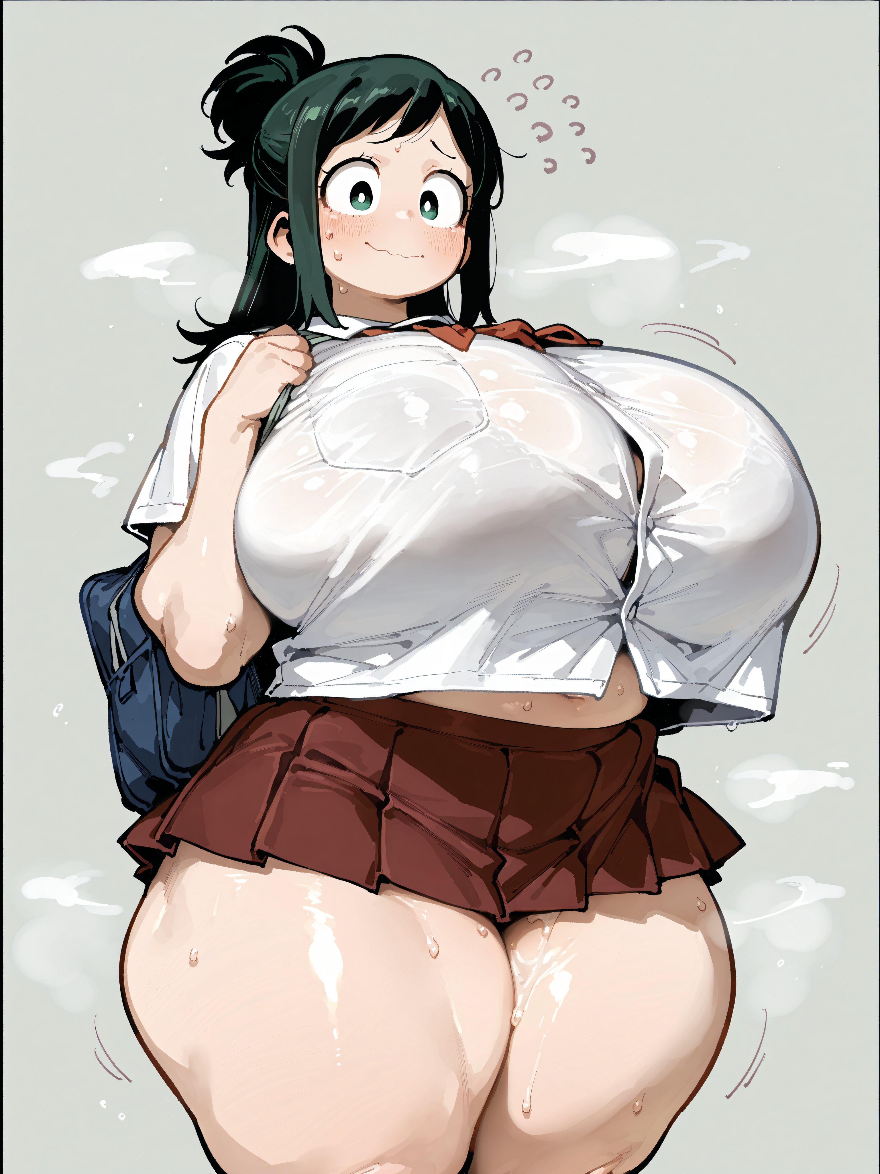 1girls, absurd res, ai generated, big breasts, blush, boku no hero academia, breasts, breasts bigger than head, busty, clothed, clothing, curvaceous, curvy, curvy female, curvy figure, eyebrows, eyelashes, female, female focus, female only, glistening, glistening body, green eyes, green hair, hi res, hourglass figure, huge breasts, inko midoriya, light skin, light-skinned female, looking at viewer, mature female, milf, motion lines, my hero academia, oatmealdood, older female, plump, slightly chubby, solo, sweat, sweatdrop, sweating, sweaty, thick thighs, twitter link, uniform, voluptuous, voluptuous female, wide hips