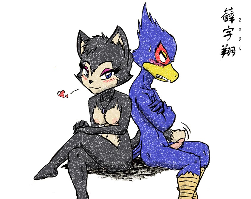 anthro cat falco_lombardi feline female fur katt_monroe male mammal nintendo star_fox zenmigawa