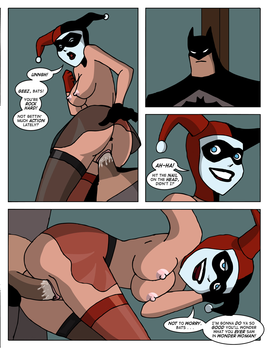 1boy 1girls anus ass batman batman:_the_animated_series batman_(series) big_breasts breasts comic dc_comics dcau dialogue female femdom fool_me_once great_scott harley_quinn harley_quinn_(classic) male miniskirt nipples sex sharpie_(artist) speech_bubble stockings straight the_new_batman_adventures tied_up vaginal_sex