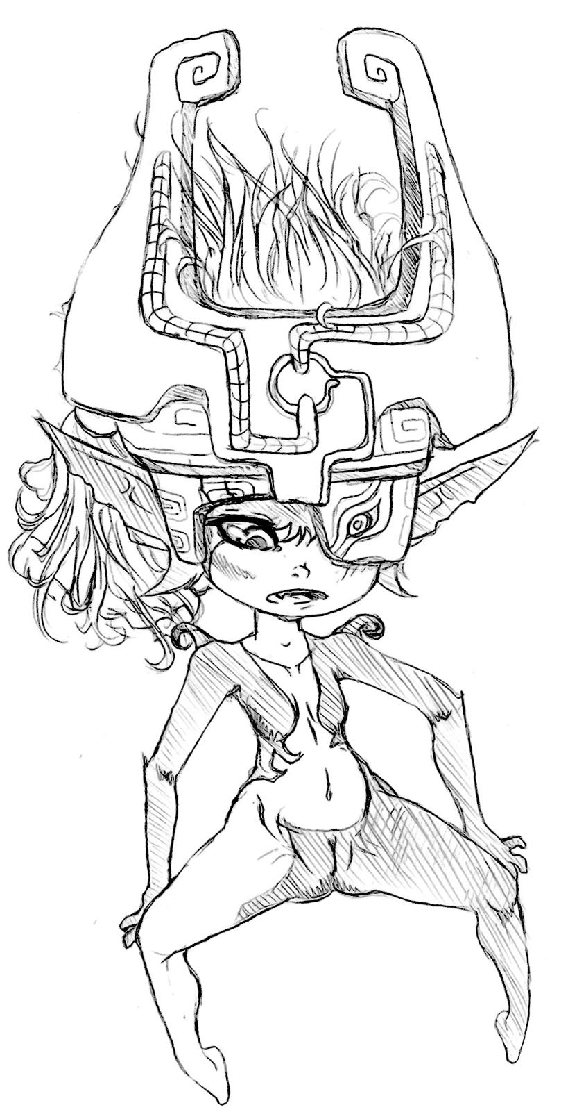 1girls bcs female female_only imp_midna midna monochrome nintendo sketch solo straight_hair the_legend_of_zelda twilight_princess