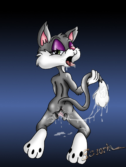 animaniacs anthro ass back_view cat color escoria feline female female_only fur furry furry_only grey_fur looking_back nude pussy_juice rita_(animaniacs) rita_and_runt solo tagme tail vulva white_fur