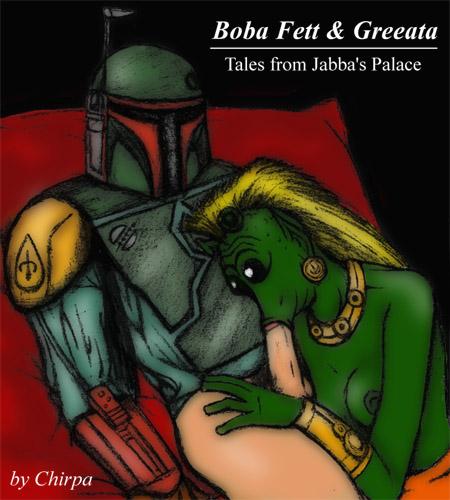 1boy 1girls blonde_hair boba_fett chirpa_(artist) fellatio greeata_jendowanian green_skin interspecies jabba's_palace mandalorian rodian small_breasts star_wars tagme tatooine uncensored