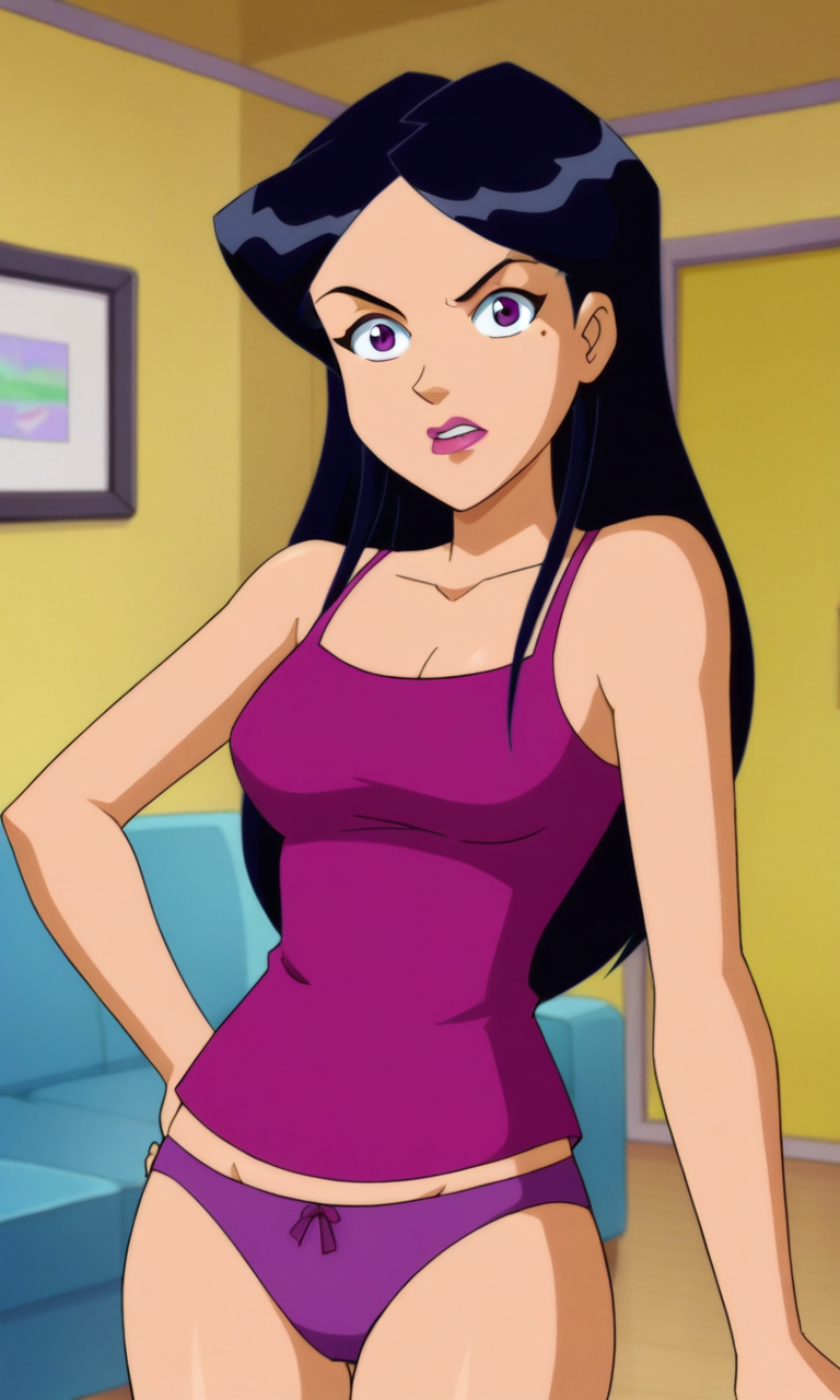 ai_generated ass bigmic145 black_hair breasts cartoon_network cleavage dark_hair female mandy_(totally_spies) medium_breasts mole_under_eye panties solo_female tank_top totally_spies