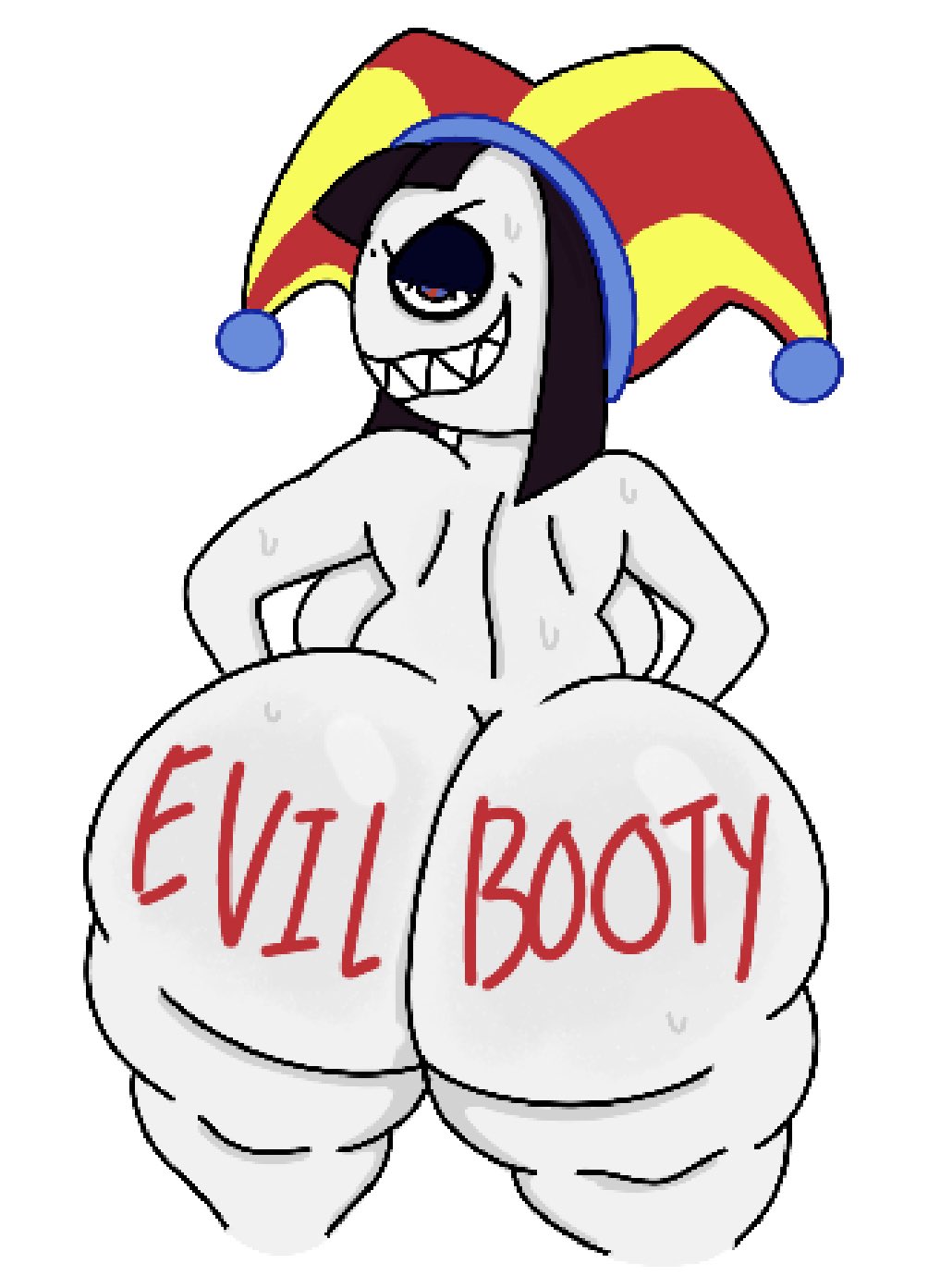 ass, big ass, big butt, bubble ass, bubble butt, evil pomni (the amazing digital circus), glitch productions, gooseworx, solo, the amazing digital circus, theslashfive, thick ass, thick thighs, white background