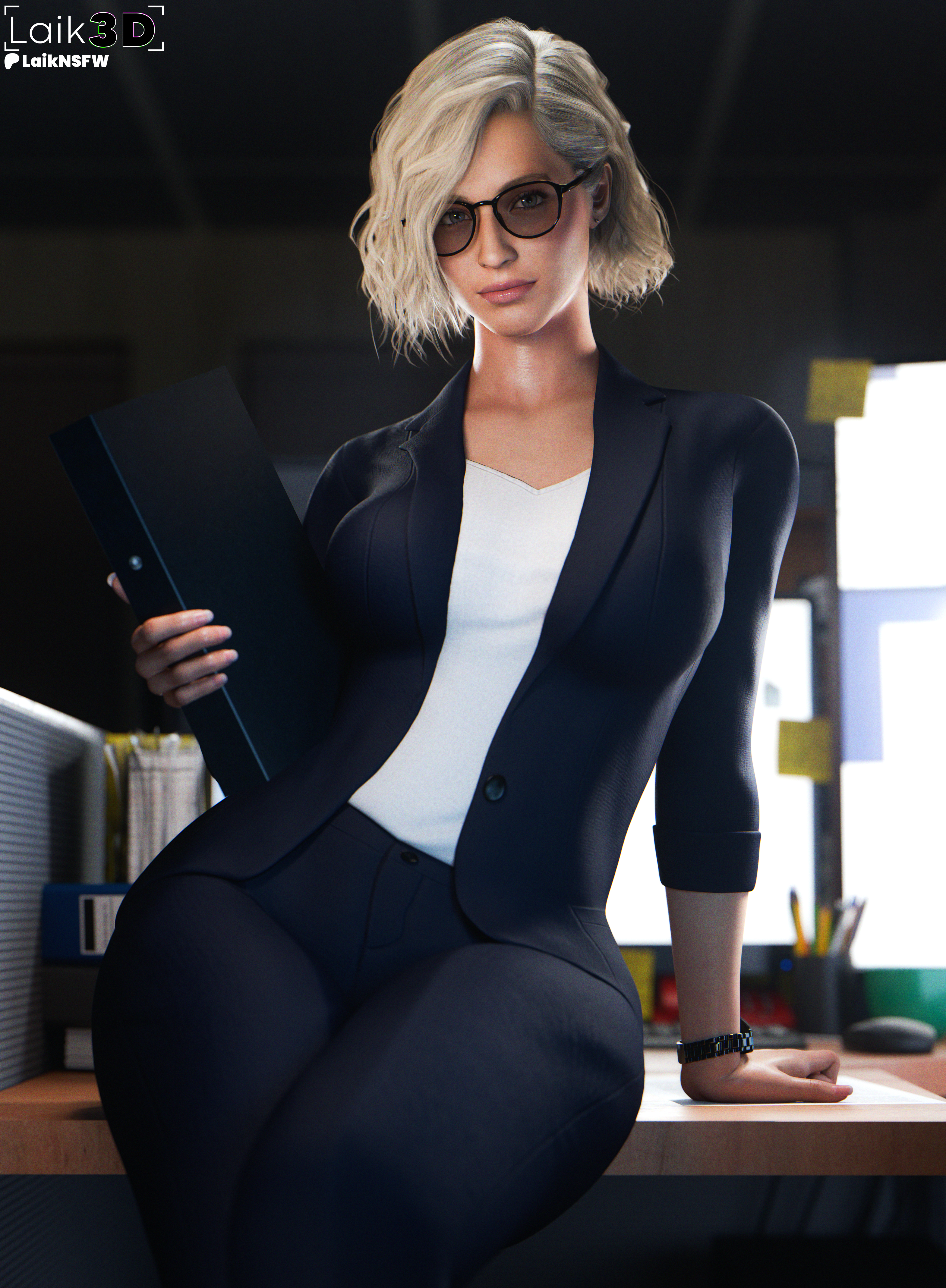 3d, blender, blonde hair, clothing, computer, desktop, electronics, eyewear, fbi, fbi agent, female, grace ashcroft, grace ashcroft (fbi outfit), grace ashcroft (julia pratt), human, itslaiknsfw, laik3d, laiknsfw, nonsexual, office, office clothing, office lady, pale skin, resident evil, resident evil 9: requiem