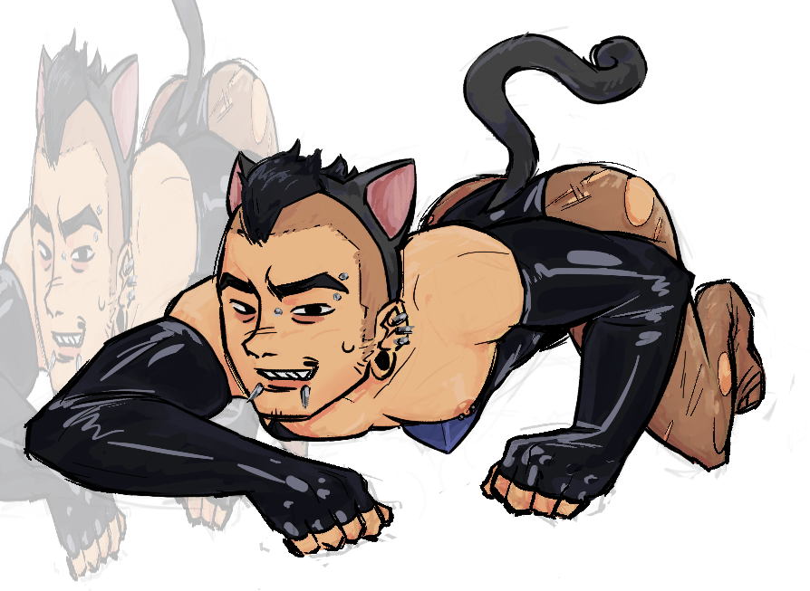 1boy, cat boy, cat ears, cat tail, catboy, clothing, invincible, invincible (comics), invincible (tv series), male, male only, mark grayson, mohawk (hairstyle), mohawk mark, no nude, pierced ears, piercing, piercings, simple background, tail, white background