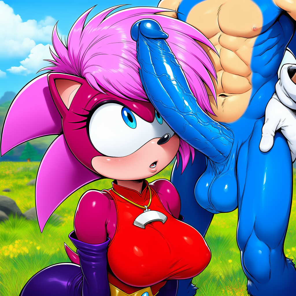 ai_generated amazed ass blue_body breasts female green_eyes green_hill_zone imminent_oral imminent_sex incest looking_at_penis magenta_fur male male/female nervous_smile outdoors penis pink_hair sonia_the_hedgehog sonic_(series) sonic_the_hedgehog sonic_the_hedgehog_(series) sonic_underground straight surprised veiny_penis