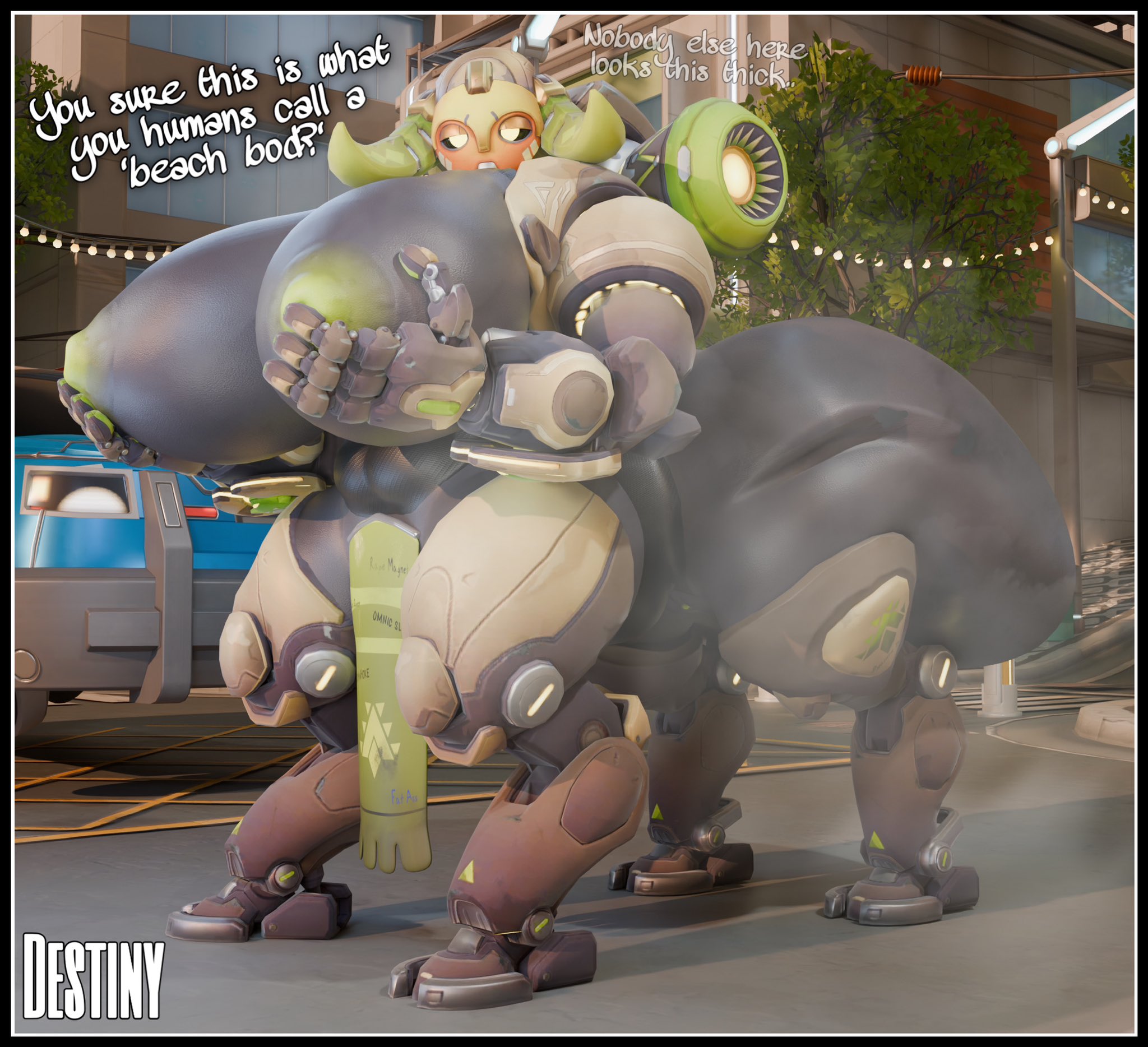 ass, ass built separately, big breasts, breasts, female, hyper ass, hyper breasts, musk, nsfwdestiny, omnic, orisa, overwatch, robot, robot girl, tagme, taur