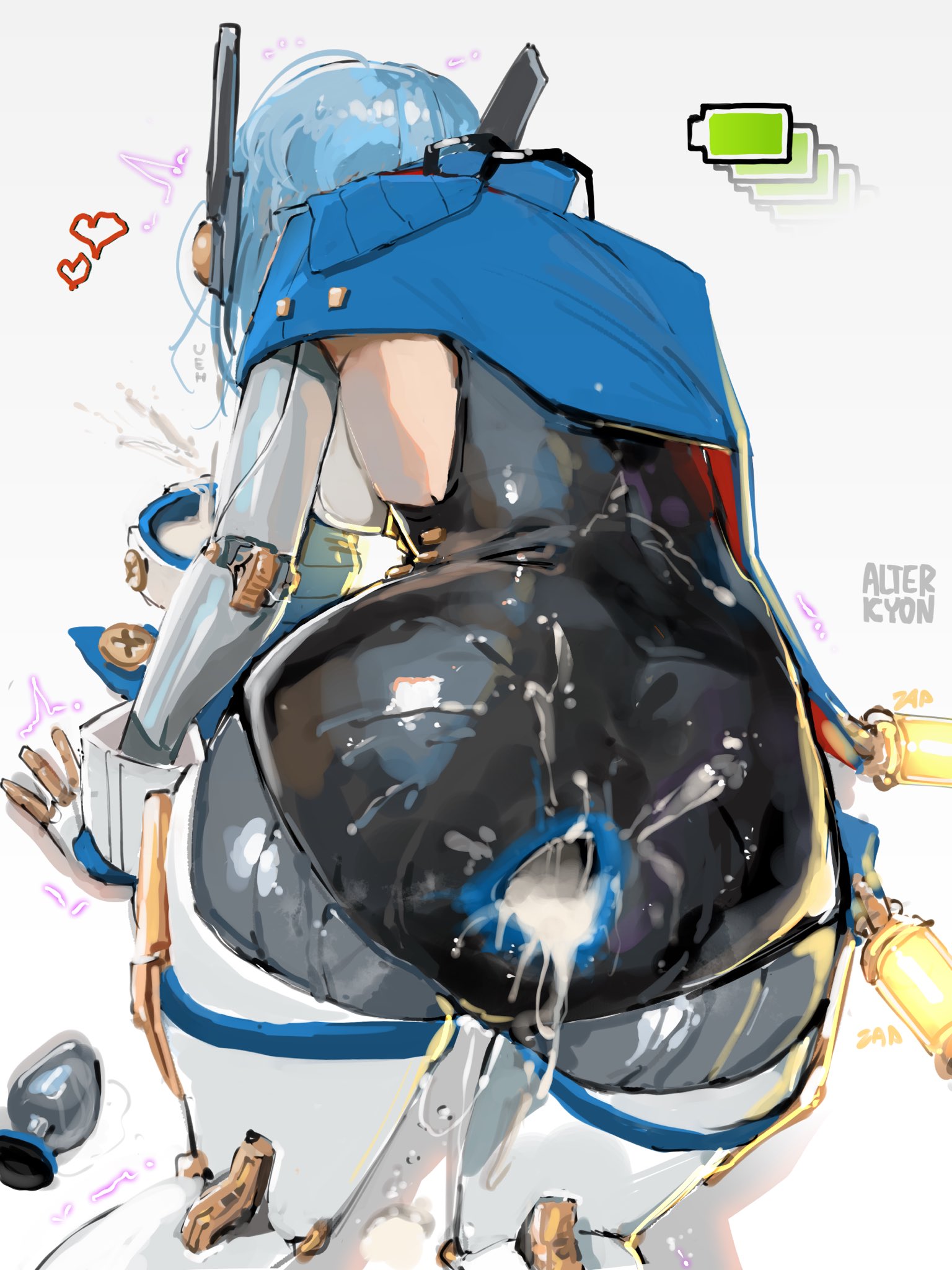 after anal, after sex, alterkyon, alternate version at source, anal, anal orgasm, android, android girl, ass, ass focus, battery indicator, bending over, bent over, clothed, clothed sex, cum, cum in ass, cum in pussy, cum inside, cum inside ass, female, gaped anus, gaping anus, genshin impact, heart, heart symbol, ineffa (genshin impact), on floor, on ground, pussy, robot, robot girl, robot humanoid, vomiting cum, weak