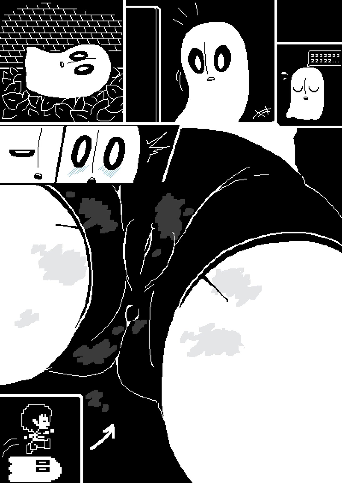 1gonth, big ass, blush lines, blushing, comic, female, female frisk, frisk, frisk (undertale), ghost, highres, mr1ngonth, napstablook, pixel art, pussy, steamy pussy, tight clothes, undertale