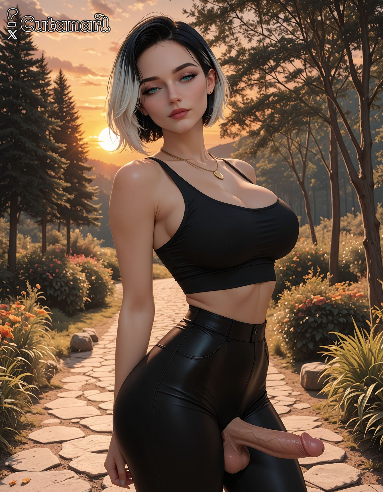 1futa, abs, ai generated, balls, big balls, big breasts, breasts, curvy, cutanari, dickgirl, futa only, futa sans pussy, futanari, intersex, looking at viewer, nipples, nude, penis, perfect body, ready to fuck, small waist, smile, solo, tan skin, testicles