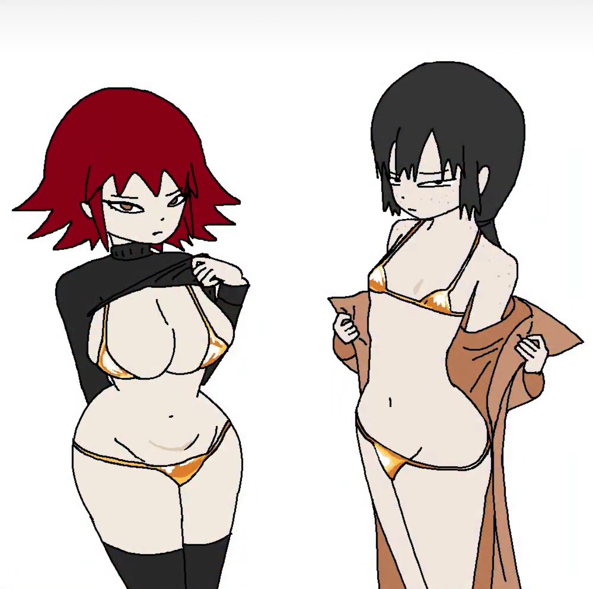 big breasts, breasts, female, flat chest, light skin, light-skinned female, lowgradef, lowgradef (copyright), math teacher (lowgradef), micro bikini, ms paint, shirt lift, the librarian (lowgradef)