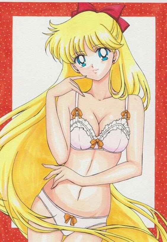 1girls alluring bare_legs big_breasts bishoujo_senshi_sailor_moon blonde_hair blue_eyes bra cleavage female lingerie looking_at_viewer minako_aino panties rascal_(n119) solo underwear underwear_only