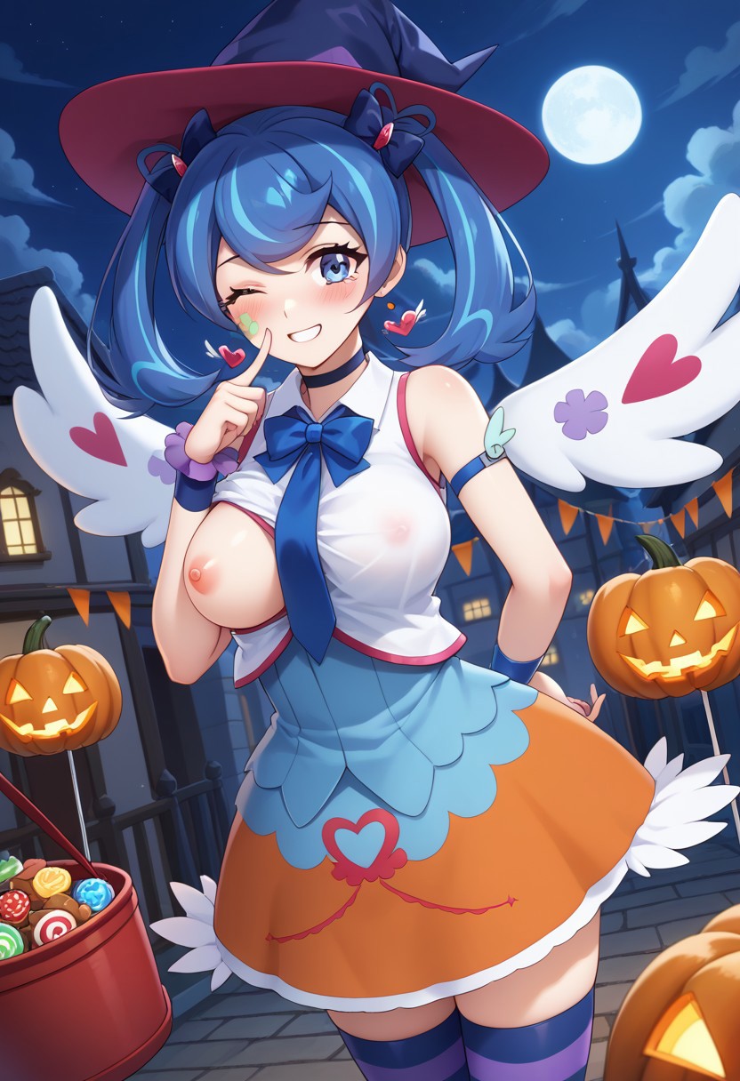 ai_generated blue_angel blue_angel_(yu-gi-oh) flashing_breasts halloween idol schoolgirl young yu-gi-oh!