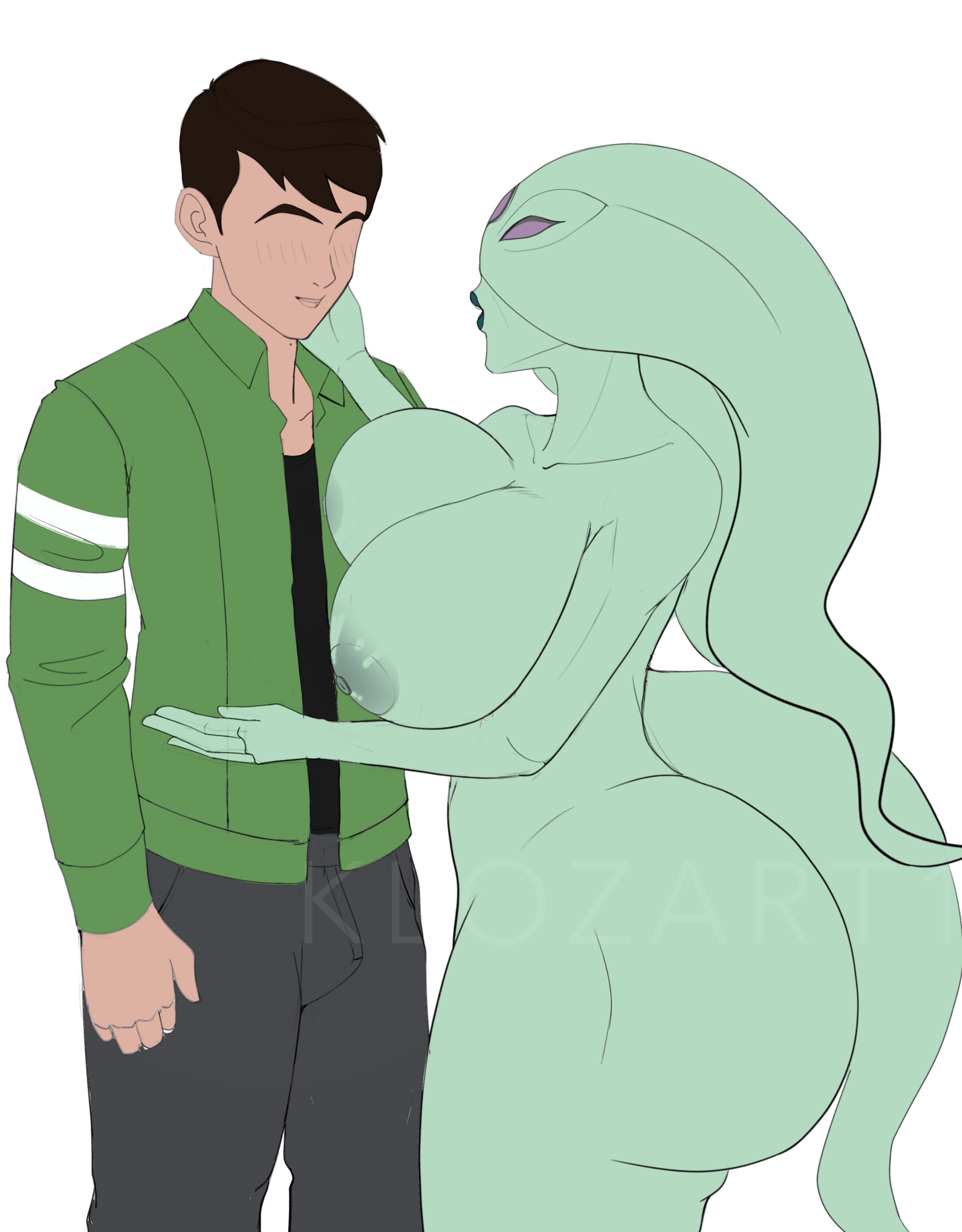 1boy, 1girls, age difference, alien, alien girl, ben 10, ben 10 (classic), ben 10 alien force, ben 10 ultimate alien, ben tennyson, ben tennyson (alien force), big breasts, big butt, big nipples, big thighs, breasts, bubble ass, bubble butt, eyeless male, female, gigantic breasts, huge ass, huge breasts, human, humanoid, klozart, male, male human/female alien, male human/female humanoid, mature female, seductive look, xylene
