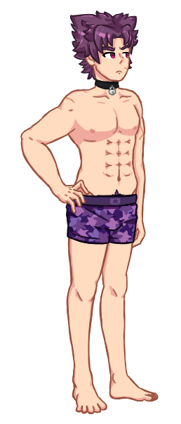 camp_buddy choker looking_away magenta_eyes male male_only nipples pubic_hair_peek purple_hair segapop551 solo transparent_background underwear yoichi_yukimura