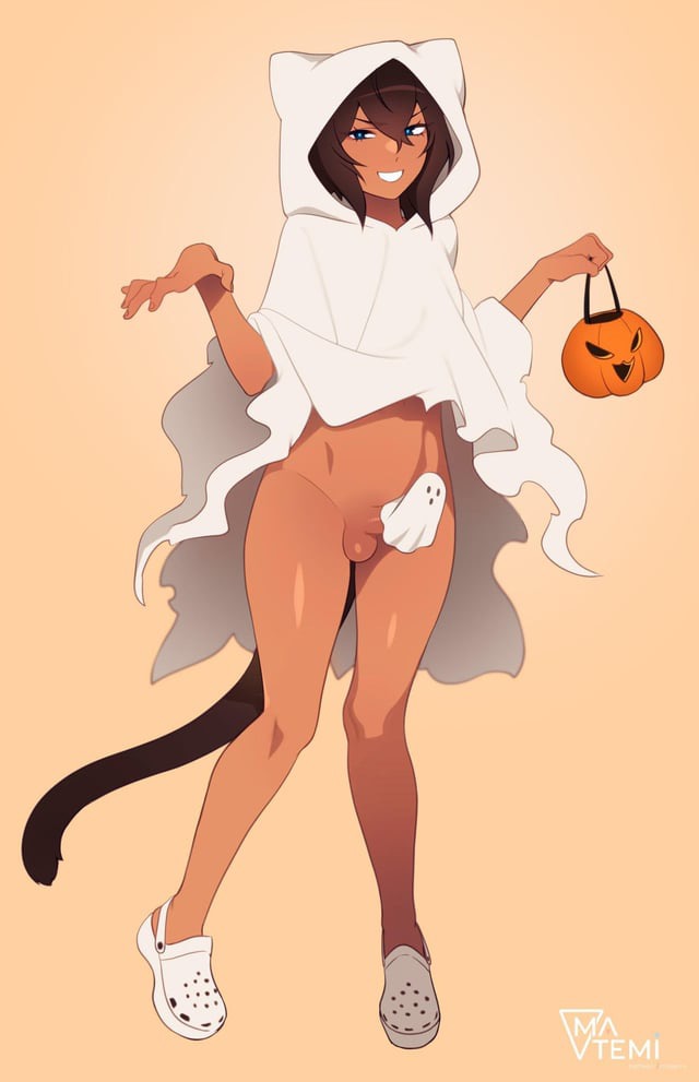 blue_eyes brown_hair cat_tail cock crocs dick femboy ghost_cover grinning matemi oskar_(coffee.png) penis pumpkin_basket simple_background smug_face smug_grin tagme white_hoodie