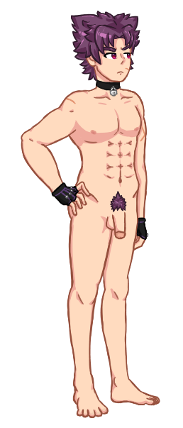 balls camp_buddy choker collar fingerless_gloves gloves looking_away magenta_eyes male male_only nipples nude nude_male pubic_hair purple_hair segapop551 solo testicles transparent_background yoichi_yukimura