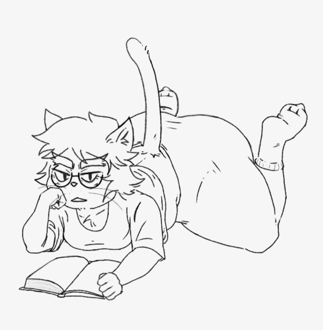 anthro ass_bigger_than_head catboy chubby fat_ass femboy glasses grumpy huge_ass jaz_(olozva) laying_on_floor looking_at_viewer original_character reading_book tight_pants