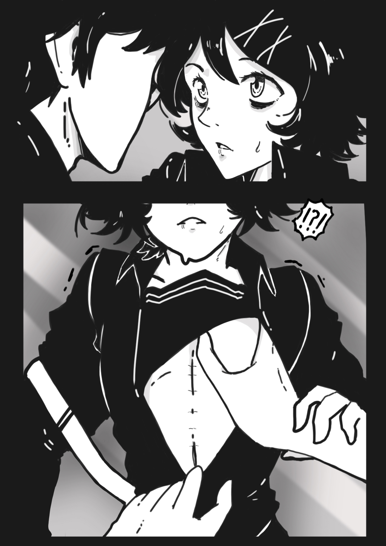 ahe gao, flat colors, greyscale, juuzou suzuya, kaneki ken, male, mark gavatino, monochrome, penis, tagme, tokyo ghoul, trap, yaoi