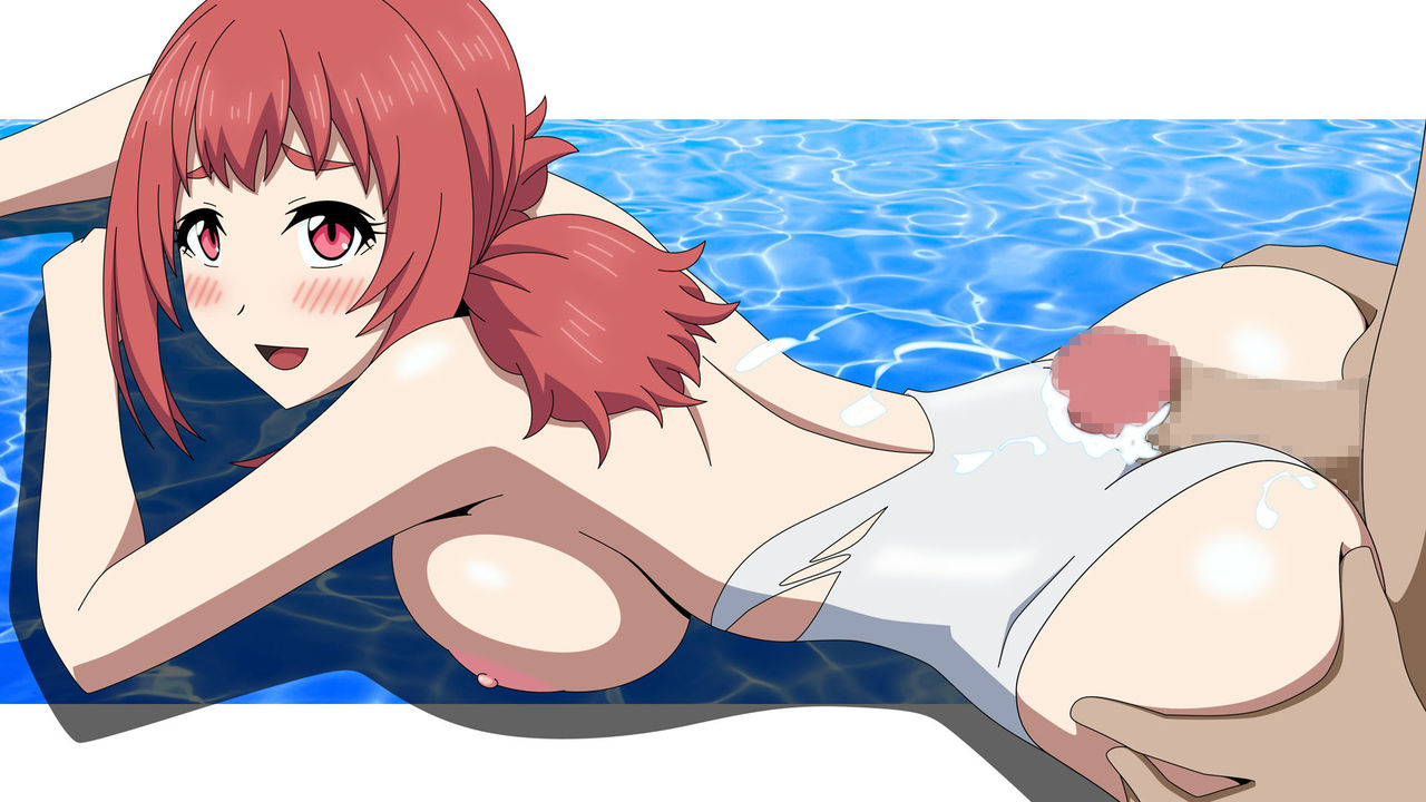 1boy, ass, assjob, buttjob, competition swimsuit, cum, cum on ass, female, huge ass, keijo!!!!!!!!, looking back, male, one-piece swimsuit, penis, rubbing, toyoguchi non