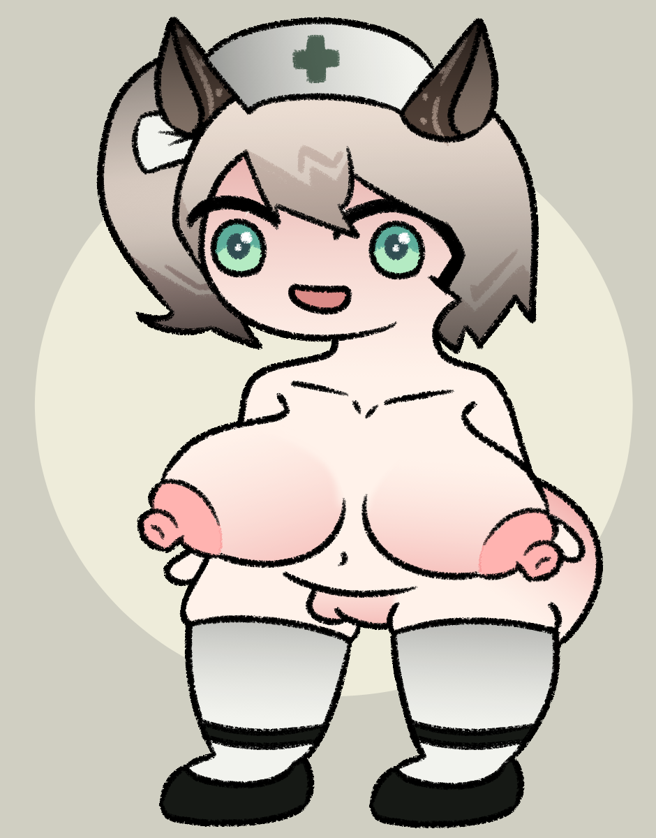 animal_ears big_areola big_ass big_breasts blonde_hair goofy_ahh_facial_expression goofy_face green_eyes indie_virtual_youtuber nimi_nightmare nude nude_female nurse nurse_cap pink_areola shoes shortstack side_ponytail vanveleca virtual_youtuber vtuber