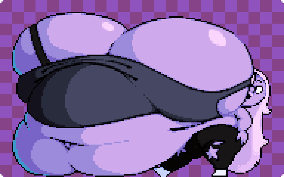 1girls, amethyst (steven universe), ass, belly, belly on ground, belly overhang, breasts, cartoon network, cleavage, colossal breasts, fat, female, female focus, female only, hips, hyper, hyper breasts, large ass, large breasts, overweight, overweight female, pixel art, purple body, purple hair, purple skin, steven universe, stomach, sue-n-pixels, thick thighs, thighs, weight gain, wide hips