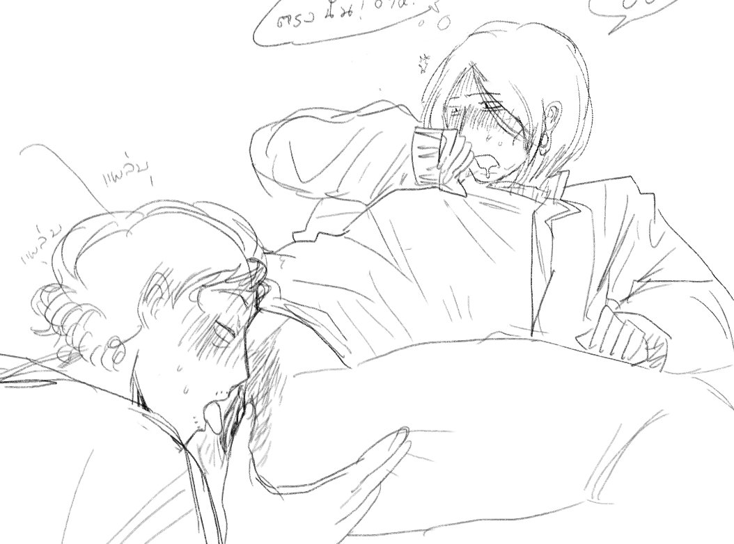 1boy, 1cuntboy, blush, bottomless, coat guy (no, i'm not a human), cunnilingus, cuntboy, intersex, ixnsfw07, male, male on cuntboy, monochrome, mti crossgender, no, i'm not a human, oral, pubic hair, pussy, sketch, spread legs, wireface (no, i'm not a human)