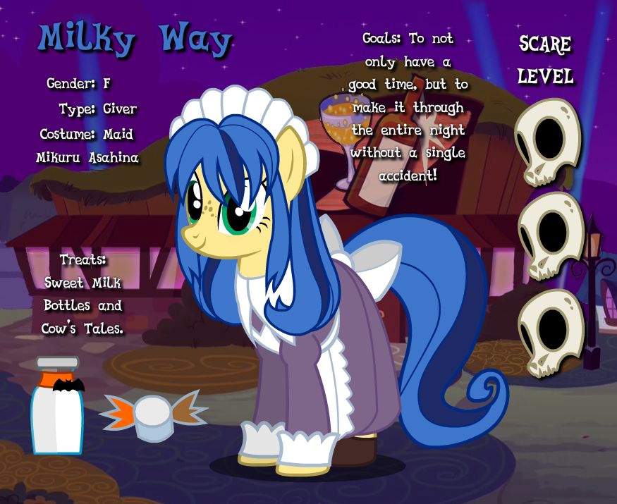 alternate_hairstyle clothing costume crossover dead_source earth_pony english_text female flashequestria maid mare milk milk_bottle milky_way_(mlp) my_little_pony nightmare_night nightmare_night_costume oc oc_only pony rule_85 skull solo tail_bow text tumblr