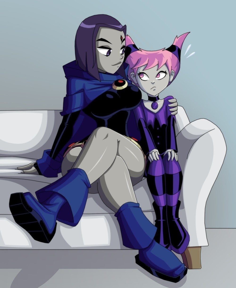 2girls, dc, dc comics, female, female only, jinx (dc), multiple females, multiple girls, rachel roth, raven (dc), ravenravenraven, size difference, smooth skin, tagme, teen titans