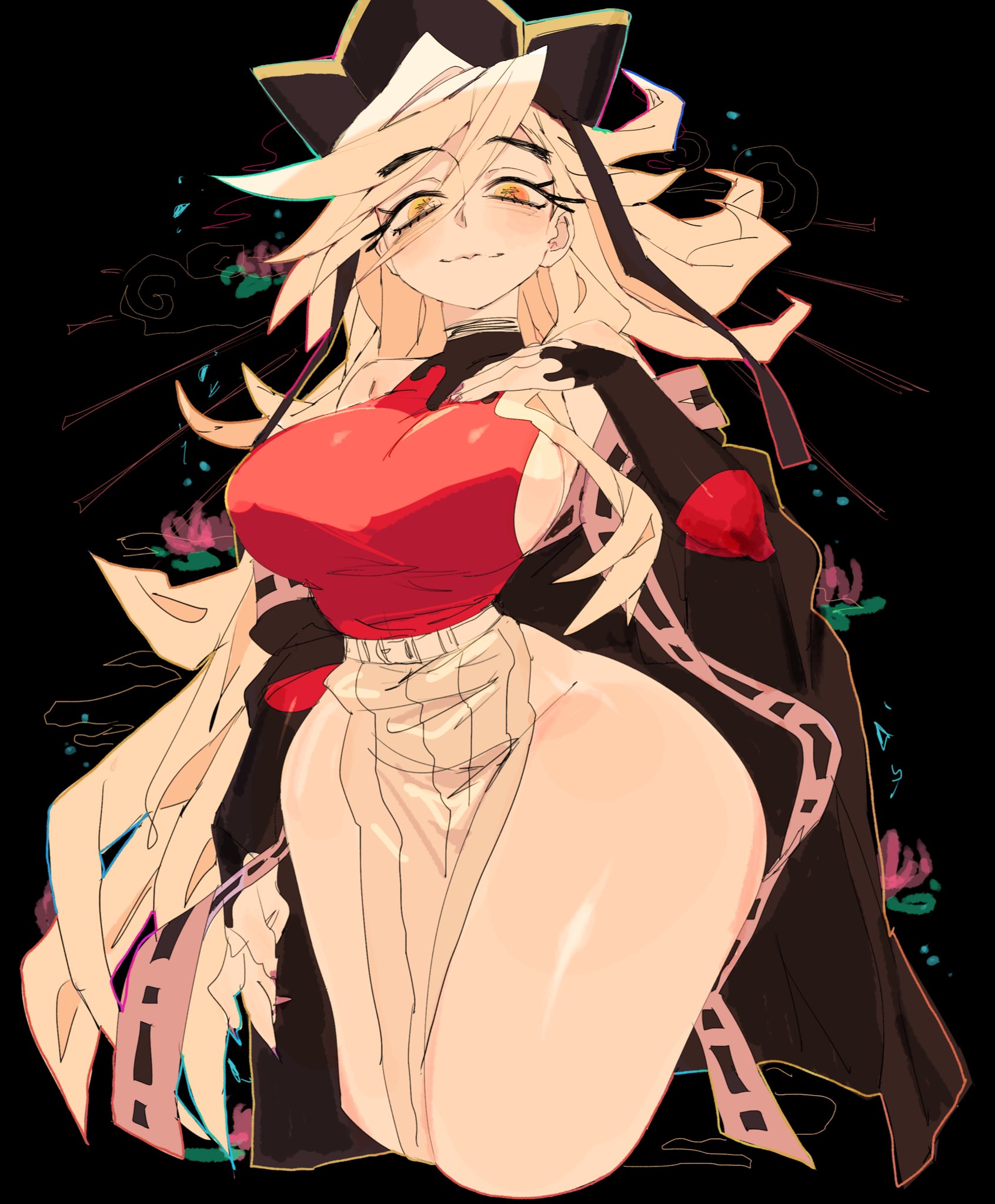 1girls, 2025, big breasts, black background, breasts, clothed, clothing, curvy, curvy body, demon slayer, douma, female, female only, genderbend, genderswap, hi res, kimetsu no yaiba, light skin, light-skinned female, looking at viewer, rule 63, simple background, smile, solo, thick thighs, thighs, usa37107692