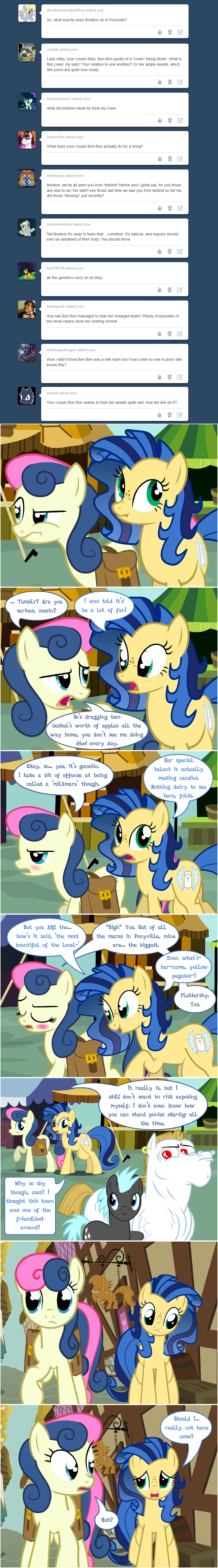 ask_blog big_crotchboobs blush bonbon_(mlp) bulk_biceps_(mlp) comic crotchboobs dead_source english_text female flashequestria freckles huge_crotchboobs impossibly_large_crotchboobs mare milky_way_(mlp) my_little_pony nipples nude oc ponyville saddle_bag sweetie_drops text tumblr twilight_sky