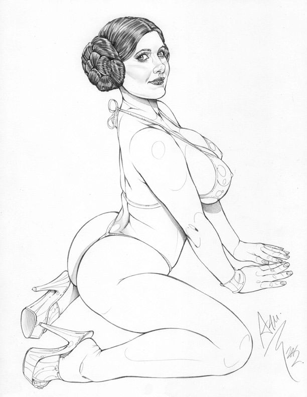 1girls, a new hope, actress, armando huerta, artist name, ass, bikini, bikini bottom, bikini top, black and white, bracelet, breasts, bun, carrie fisher, celebrity, cleavage, covered breasts, double bun, eyelashes, feet, female, female only, hair bun, high heels, hips, human, human only, jewelry, kneeling, large breasts, legs, lips, long hair, looking at viewer, monochrome, princess leia organa, shoes, sideboob, signature, solo, star wars, swimsuit, tagme, thighs, tied hair
