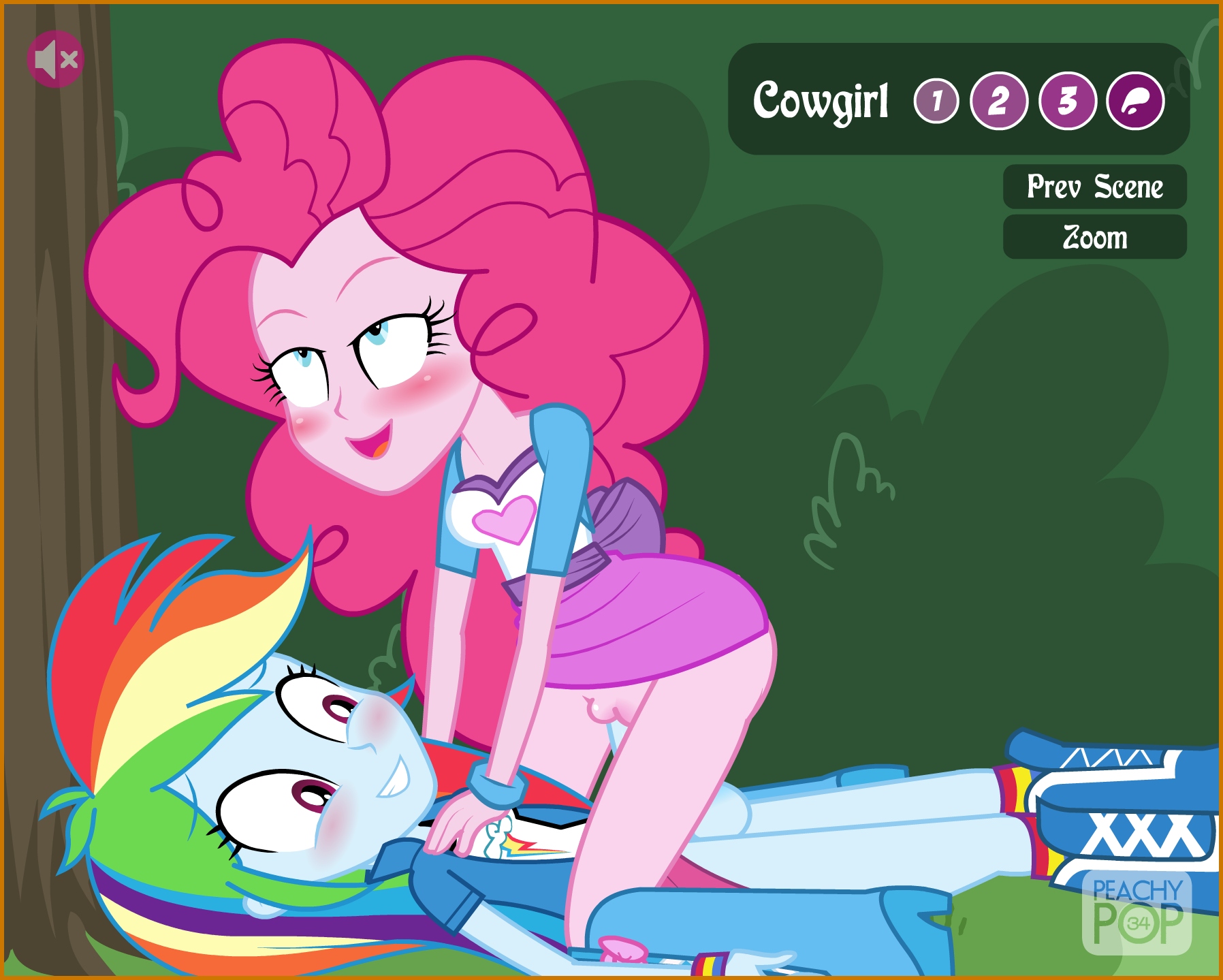 2girls, accurate art style, ahe gao, balls, blue eyes, blue skin, dickgirl, equestria girls, female, friendship is magic, futa on female, futanari, human only, humanized, intersex, my little pony, peachypop34, penis, pink skin, pinkie pie (mlp), pussy, rainbow dash (mlp), red iris, rolling eyes, straight hair, testicles, text, vaginal penetration