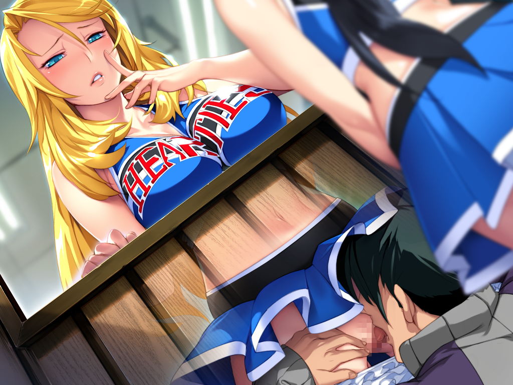 1boy 2girls asakura_sakura black_hair blonde_hair blue_eyes blush breasts censored censored_pussy cheerleader cunnilingus cunnilingus_in_skirt dutch_angle female femdom frilled_panties frills game_cg hand_on_own_face head_under_clothes head_under_skirt kneeling licking_pussy long_hair male male/female miniskirt mosaic_censoring multiple_girls nana_g navel open_mouth oral panties panties_down panty_pull pussy sex_teacher_tsuyoshi skirt standing standing_cunnilingus stealth_cunnilingus stealth_sex straight tenri_reika transparent under_the_table underwear white_panties window wooden_wall x-ray