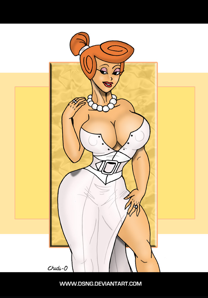 big_breasts black_eyes breasts cleavage dsng female hanna-barbera orange_hair pink_eyeshadow redhead sfa the_flintstones wilma_flintstone