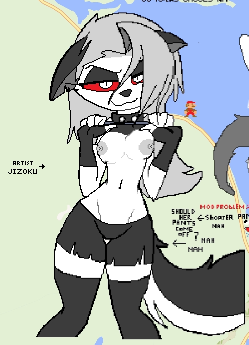 1girls, breasts, breasts out, clothing lift, female, female focus, furry, helluva boss, jizoku, loona (helluva boss), pixel art, shirt lift, shirt up, solo focus, tagme, wolf, wplace, wplace (artwork)