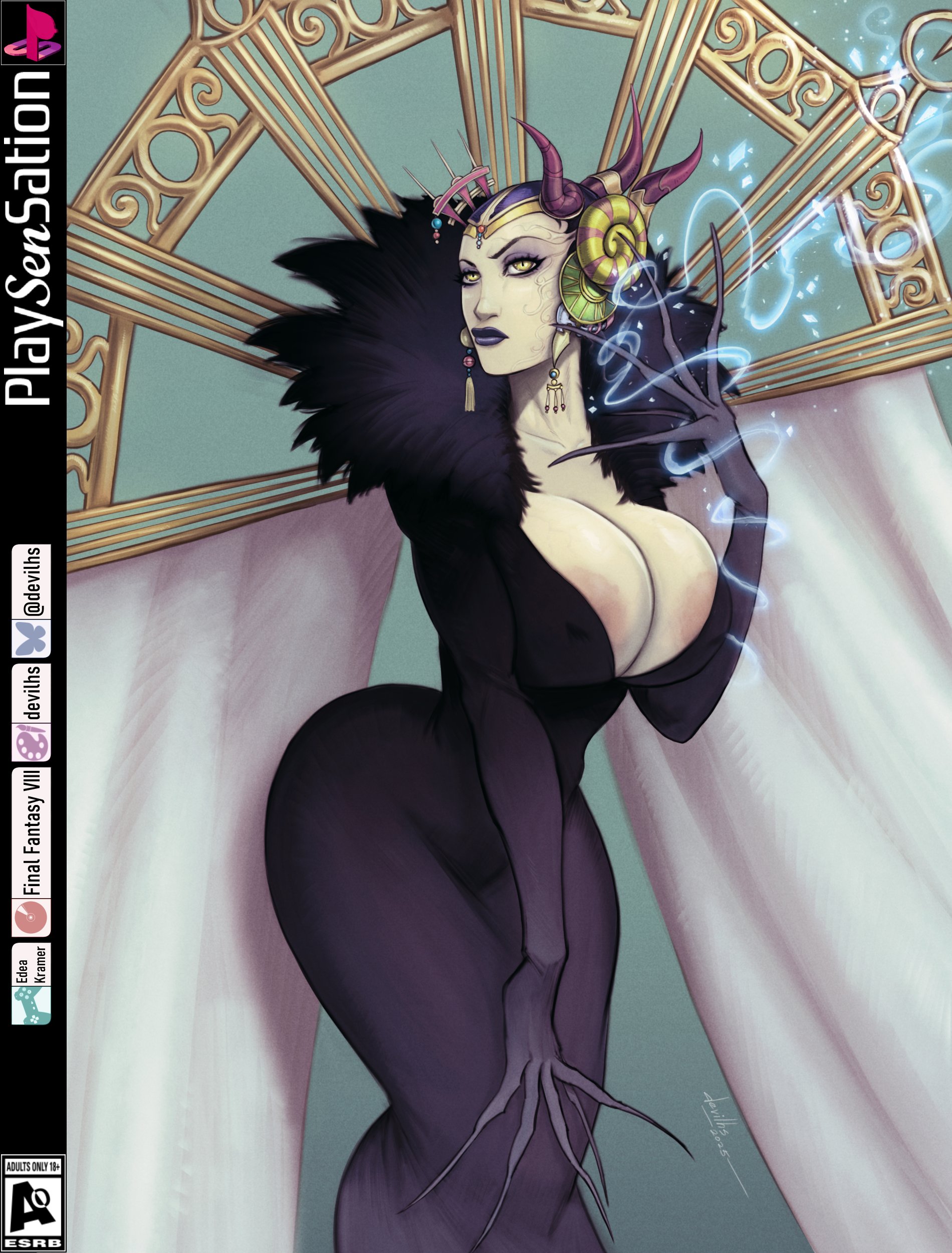 1girls, big ass, big breasts, breasts, cleavage, clothing, devil hs, dress, earrings, edea kramer, female, female only, final fantasy, final fantasy viii, huge breasts, looking at viewer, solo, solo female, thighs