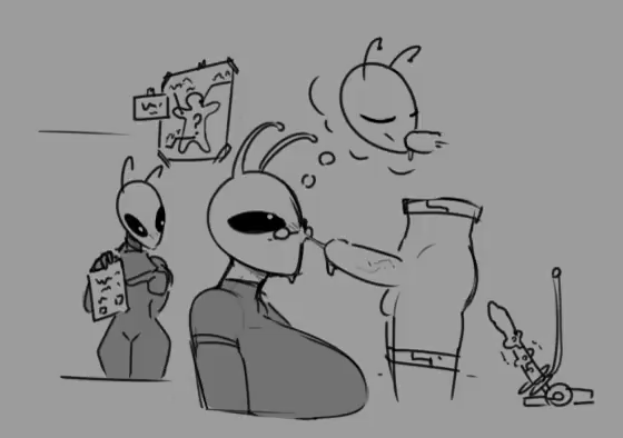 1boy, 2024, 2girls, alien, alien abduction, alien girl, animated, animated gif, captured, daydream, equinox 341, female, gif, glasses, horny, horny female, huge cock, human, male, monochrome, no sound, penis, precum, precum ejaculation, restrained, sex toy
